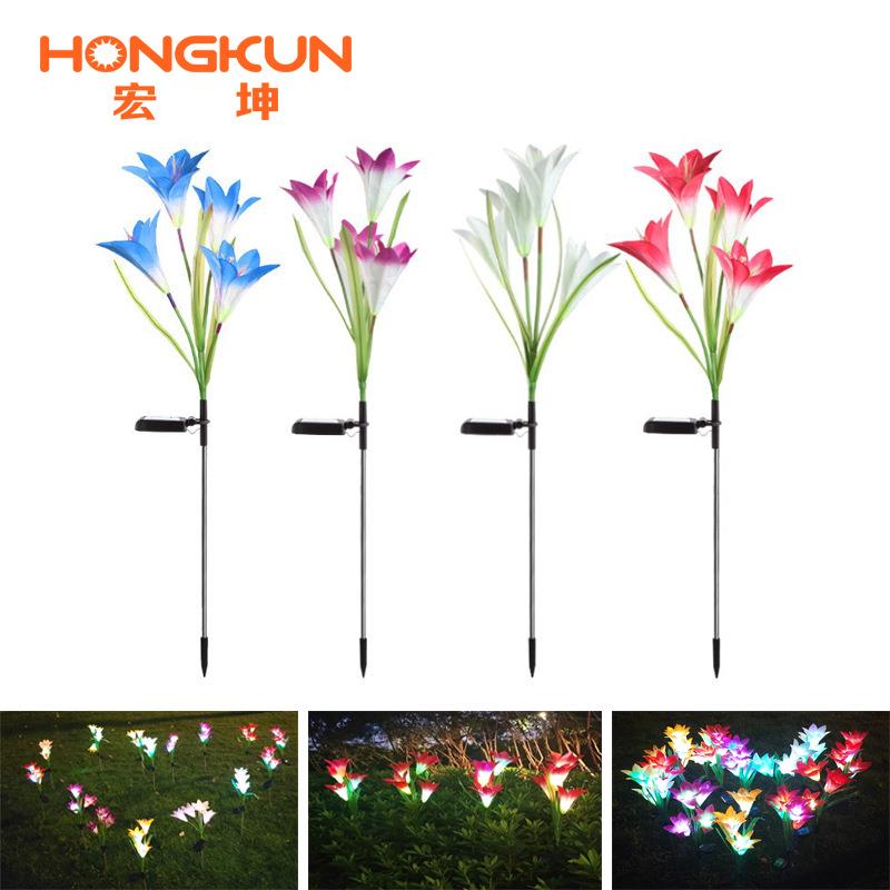 太阳能灯户外防雨仿真百合花灯LED庭院装饰草坪灯别墅花园小夜灯
