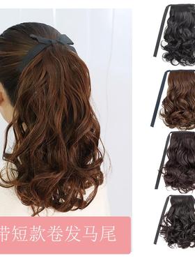 马尾假发绑带微卷短发高马尾辫子Drawstring Curly Ponytail