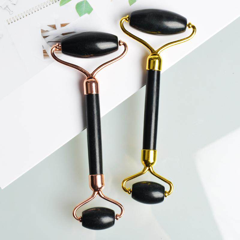 黑圆头按摩滚轮器手持式黑玉石器脸部按摩提拉棒