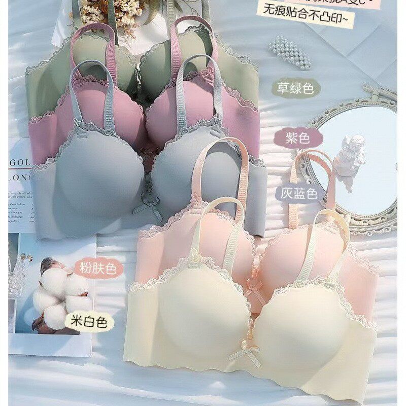 无痕内衣女小胸聚拢无钢圈加厚bra平胸专用套装蕾丝上托胸罩