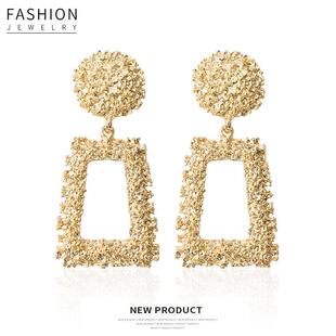欧美梯形几何磨砂浮雕金属耳钉 夸张个性波西米亚外贸耳环女