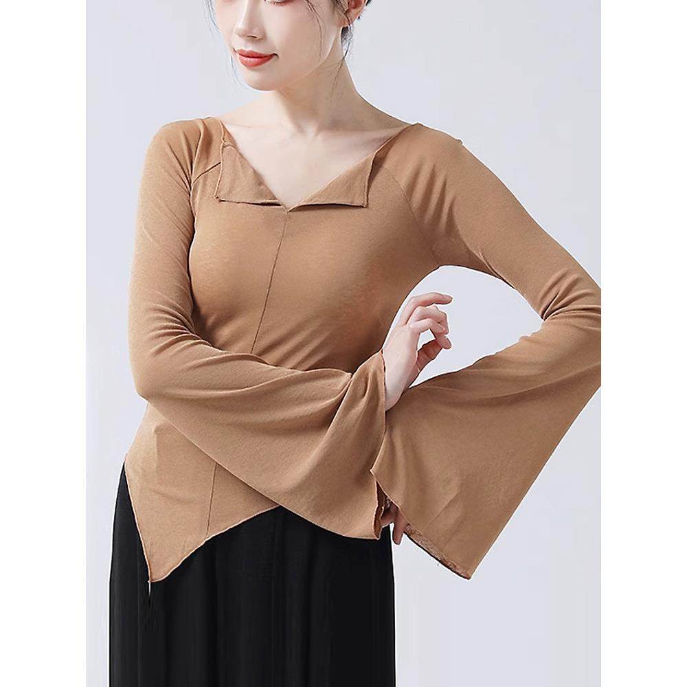 舞蹈练功服基训舞服一字领打底衫修身显色古典舞喇叭长袖上衣定制,女装/女士精品,民族服装/舞台装,淘宝优惠券,粉丝福利购,淘宝优惠卷