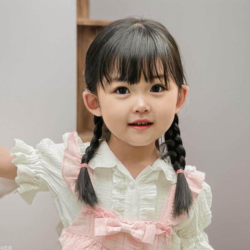 儿童假发女仿真麻花长辫子宝宝拍照双马尾空气刘海全头套工厂