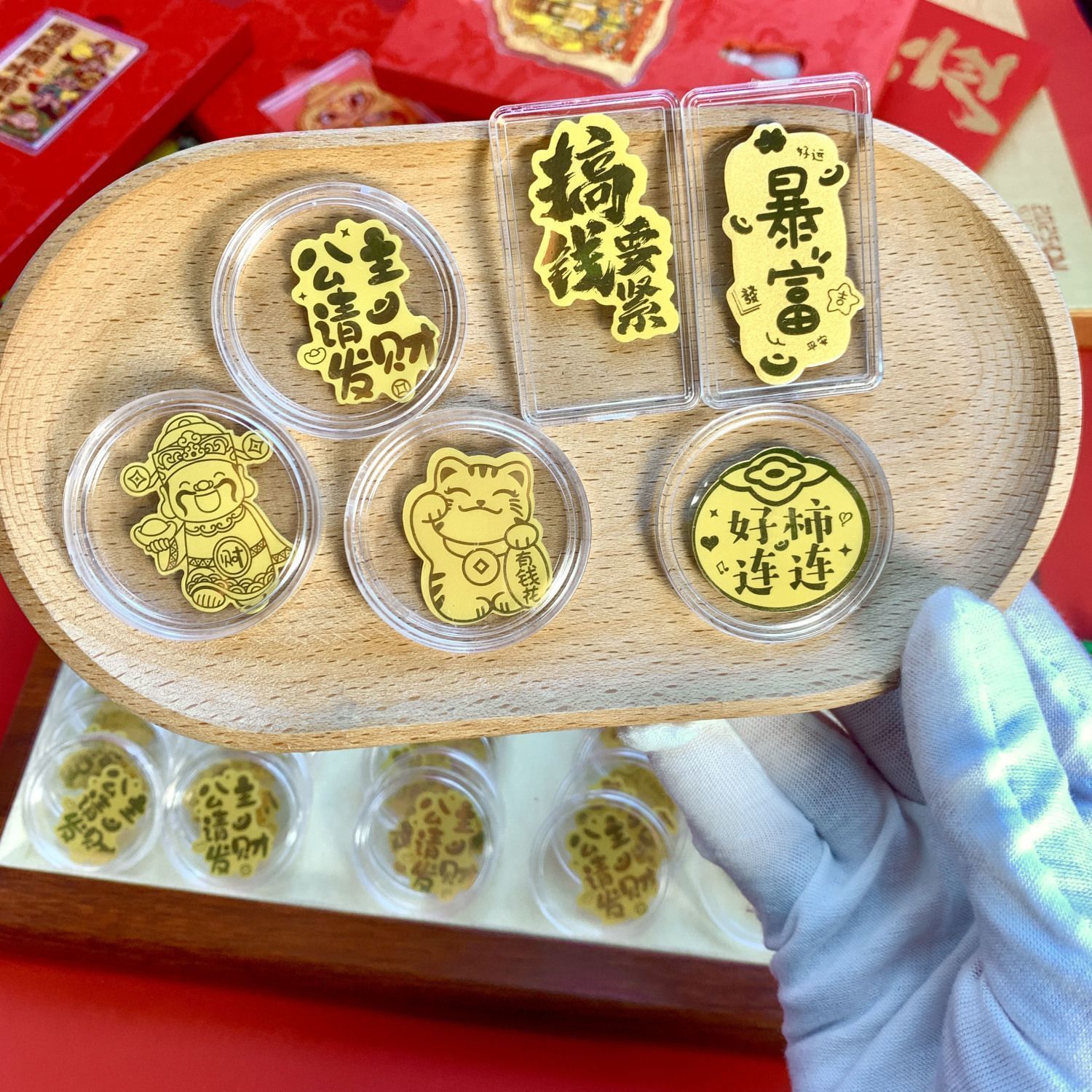 黄金手机贴999足金片公主请发财好柿连连招财背后贴片暴富财神爷