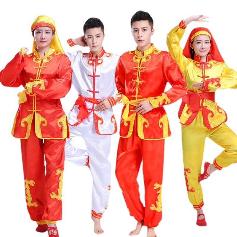 新款打鼓舞龙练功舞狮服装男女秧歌成人腰鼓儿童武术演出表演武术