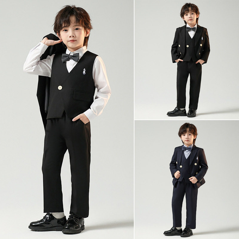 儿童西装套装男童花童婚礼服宝宝周岁小童钢琴演出服绣花马甲衣服