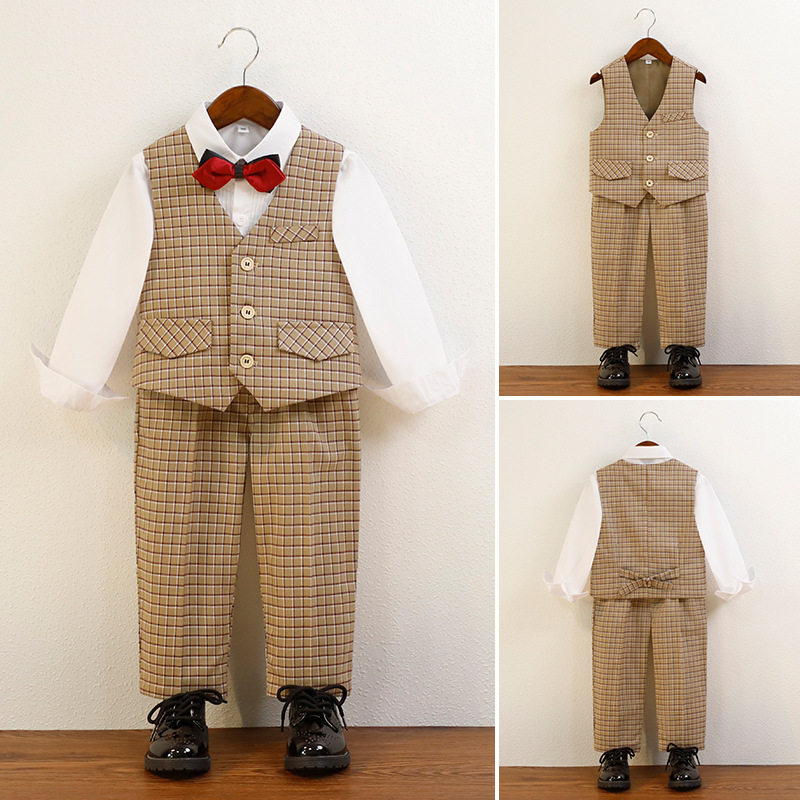 儿童礼服男童格纹西装马