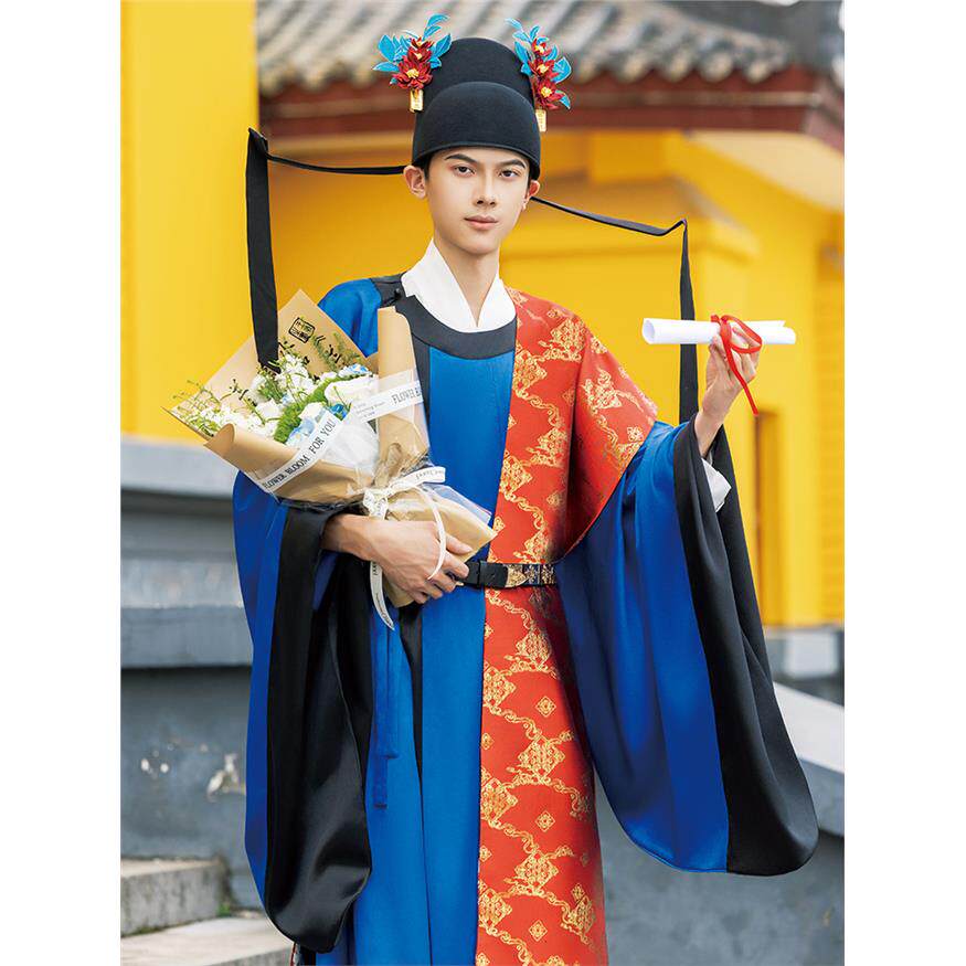 原创明制汉服男装学士服大学生学位服新中式襕衫进士服状元服披红