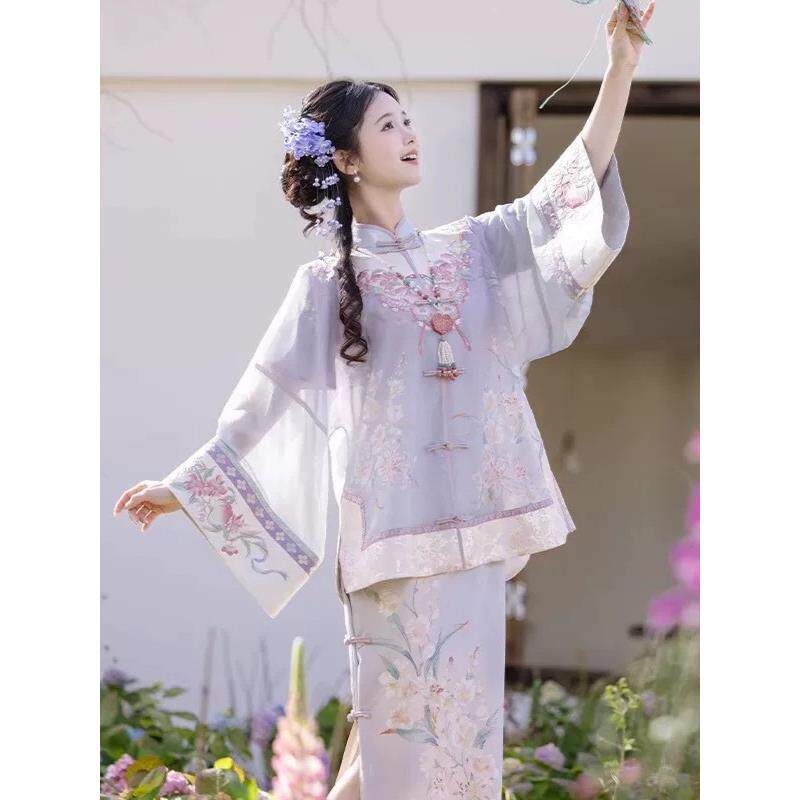 新款汉服女民国风印花旗