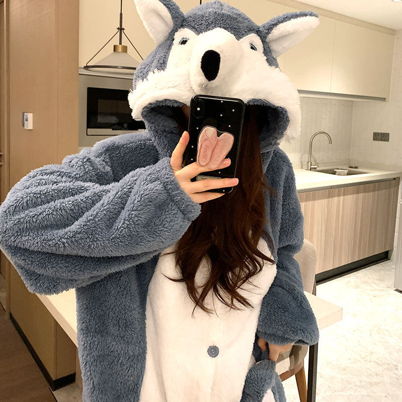 睡衣女冬季睡袍加厚绒保