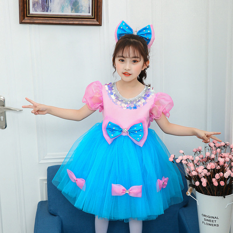 夏季儿童演出服女童蓬蓬裙幼儿园舞蹈服可爱公主裙蝴蝶结表演服饰