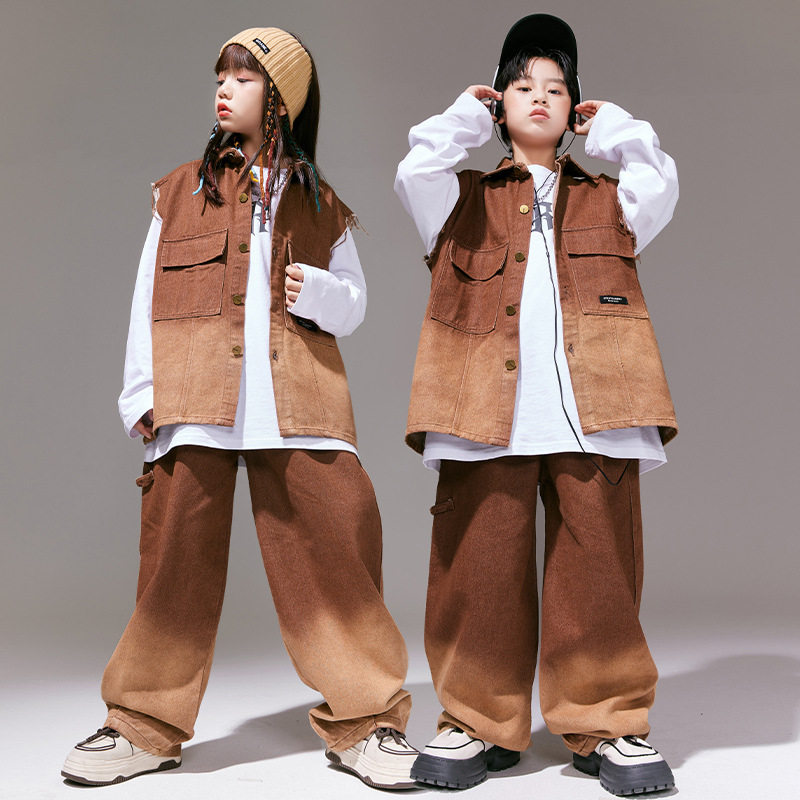 嘻哈童装潮牌街舞儿童潮服男童hiphop卫衣牛仔裤套装女童演出服秋