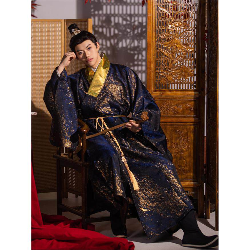 织金缎面琵琶袖明制道袍