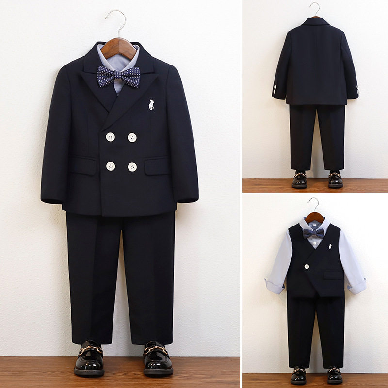儿童西装男童刺绣小西服马甲套装花童周岁礼服宝宝主持钢琴演出服