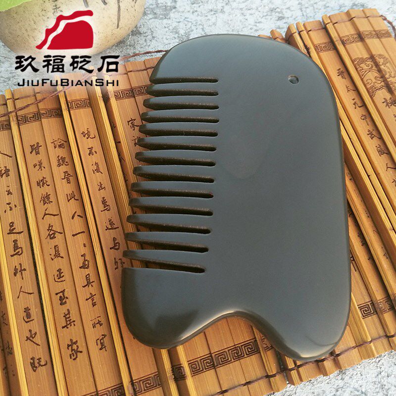 正品天然泗滨砭石梳子面脸部全身通用刮痧板头疗头皮梳刮痧按摩梳