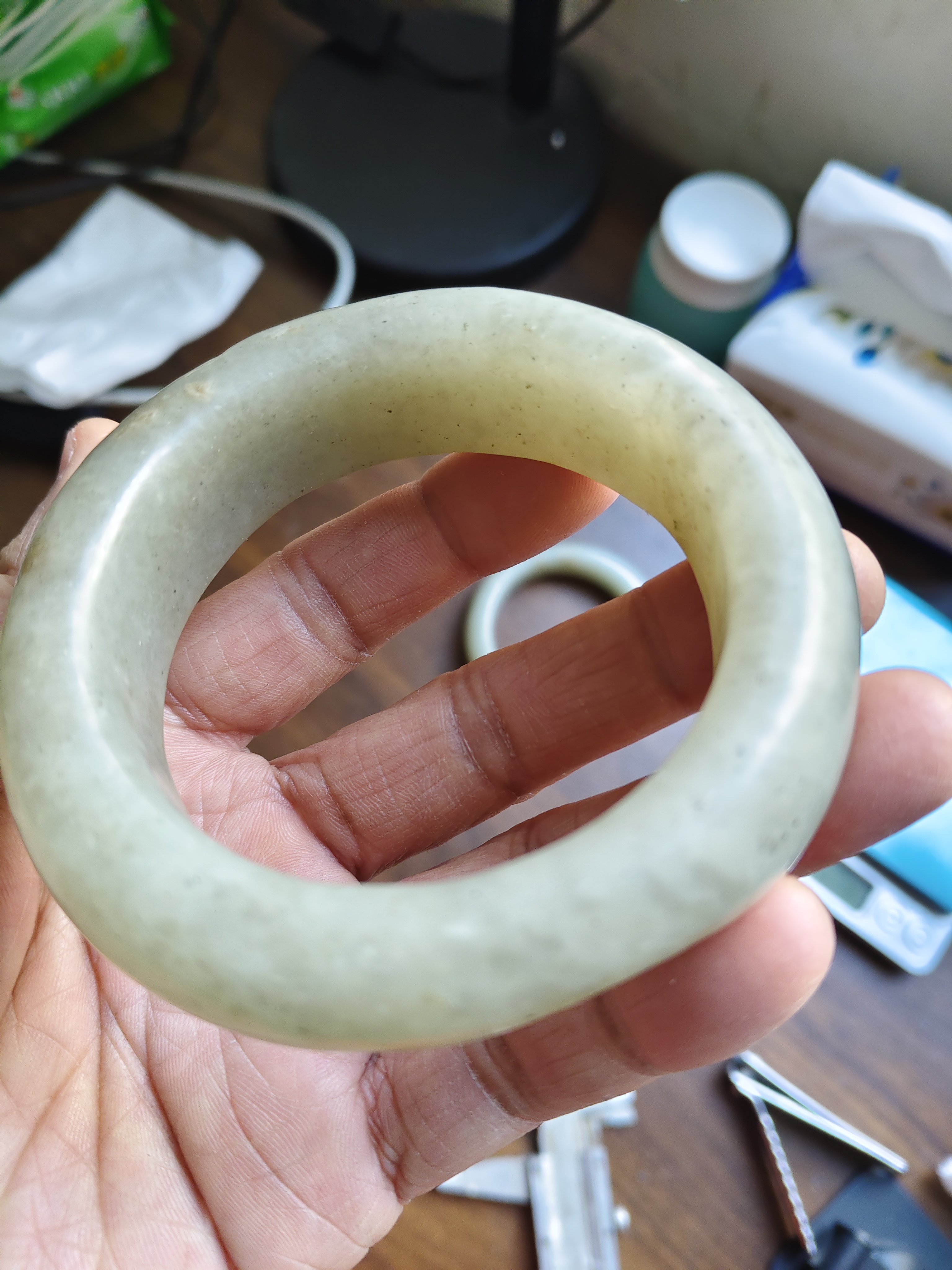 和田玉籽料手镯圈口60宽20厚14重145克