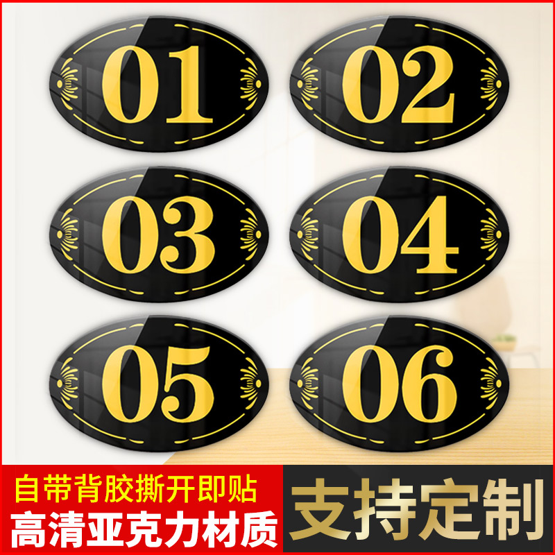 亚克力数字贴餐厅号码牌家用桌子编号贴的桌号门牌纸网吧储物柜子分区柜台座位餐桌房间设备编号牌定制塑料贴