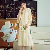 素雅长裙子 中国风100%真丝顺纡刺绣禅意连衣裙新中式 陌遇夏季 新款