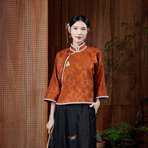 陌遇古改良文艺茶服立领唐装上衣