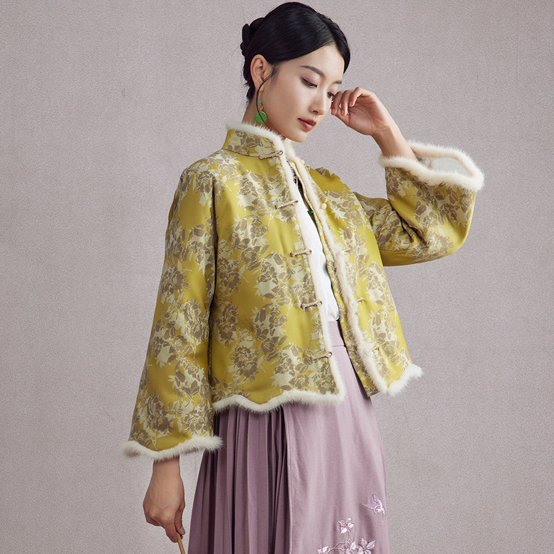 陌遇提花缎秋冬唐装棉衣外套