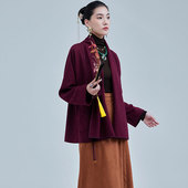 陌遇2025冬季 外披 素羊毛呢绣花外套新中式 新款 中国风原创设计汉元