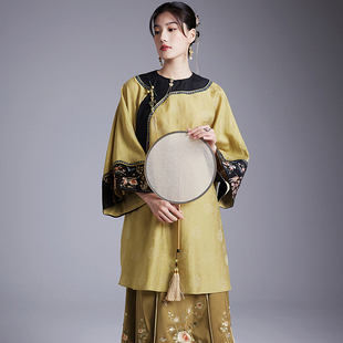 陌遇原创2025秋季新款复古大襟挽袖传统汉清女上袍中长款唐装上衣