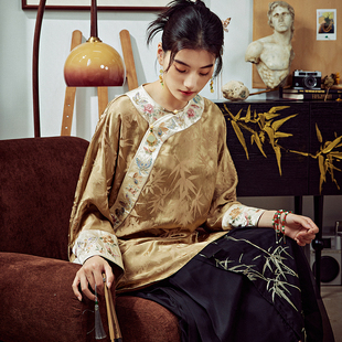 唐装 陌遇2025春季 优雅禅意中长款 中国风圆领绣花茶服中式 上衣 新款