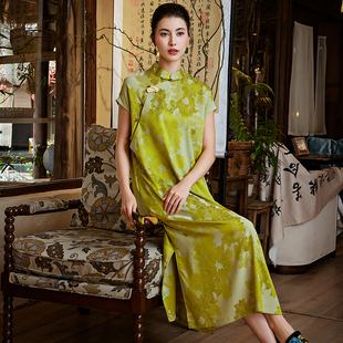 陌遇原创丨萝月丨中国风复古改良气质提花缎无省旗袍新中式连衣裙