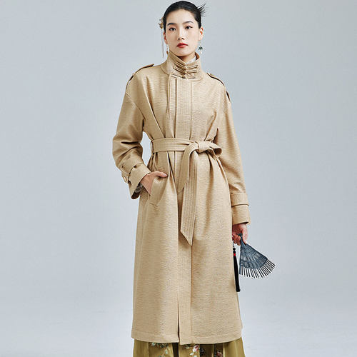 陌遇复古改良盘扣系带风衣外套