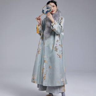 国潮改良织锦缎提花棉衣中国风狐狸毛领唐装 外套 新款 陌遇2025冬季