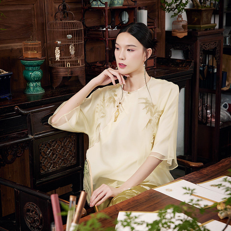 陌遇丨竹清丨夏季中国风新款优雅100%真丝绣花茶服新中式唐装上衣
