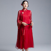 陌遇2025夏季 复古气质绣花真丝改良旗袍婚宴礼服敬酒服连衣裙 新款