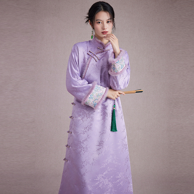 陌遇水貂毛拼接提花改良旗袍裙