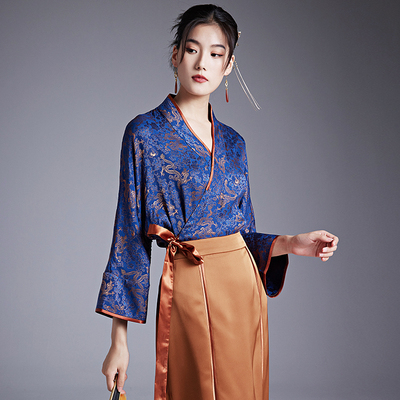陌遇汉元素真丝织锦汉服上衣