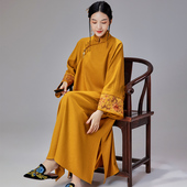 毛呢连衣裙 盘扣旗袍裙中式 陌遇2025秋冬新款 中国风复古改良倒大袖