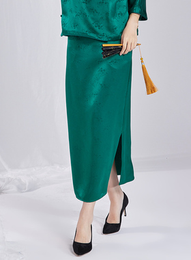 陌遇2025夏季新款中国风复古改良提花旗袍式唐装下装休闲半身裙女