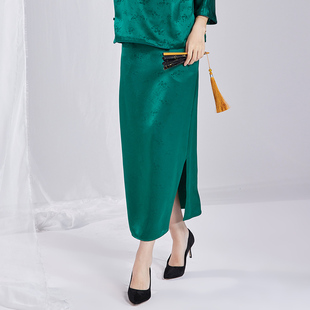 陌遇2025夏季新款中国风复古改良提花旗袍式唐装下装休闲半身裙女