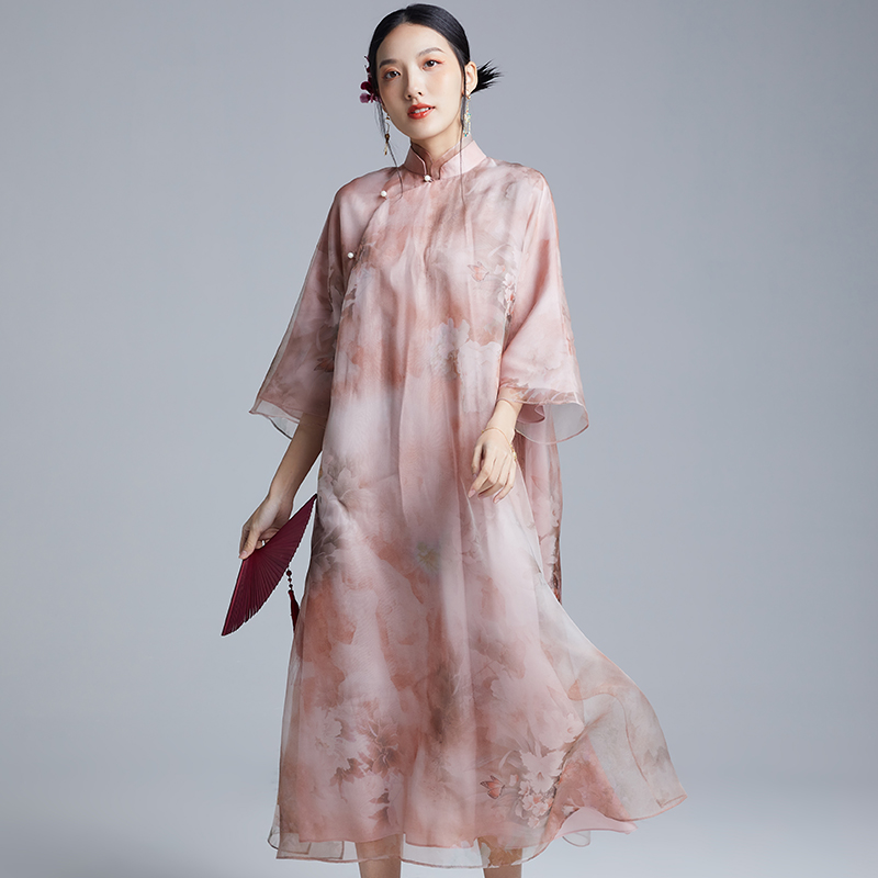 秋季新款复古风欧根纱改良旗袍