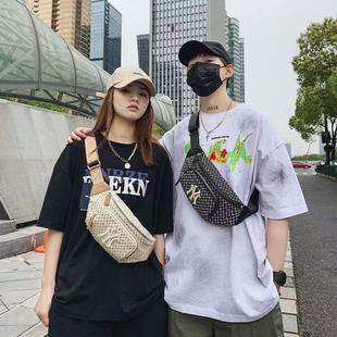 韩流潮包2025新款老花腰包斜挎包运动胸包百搭潮ins男女同款单肩