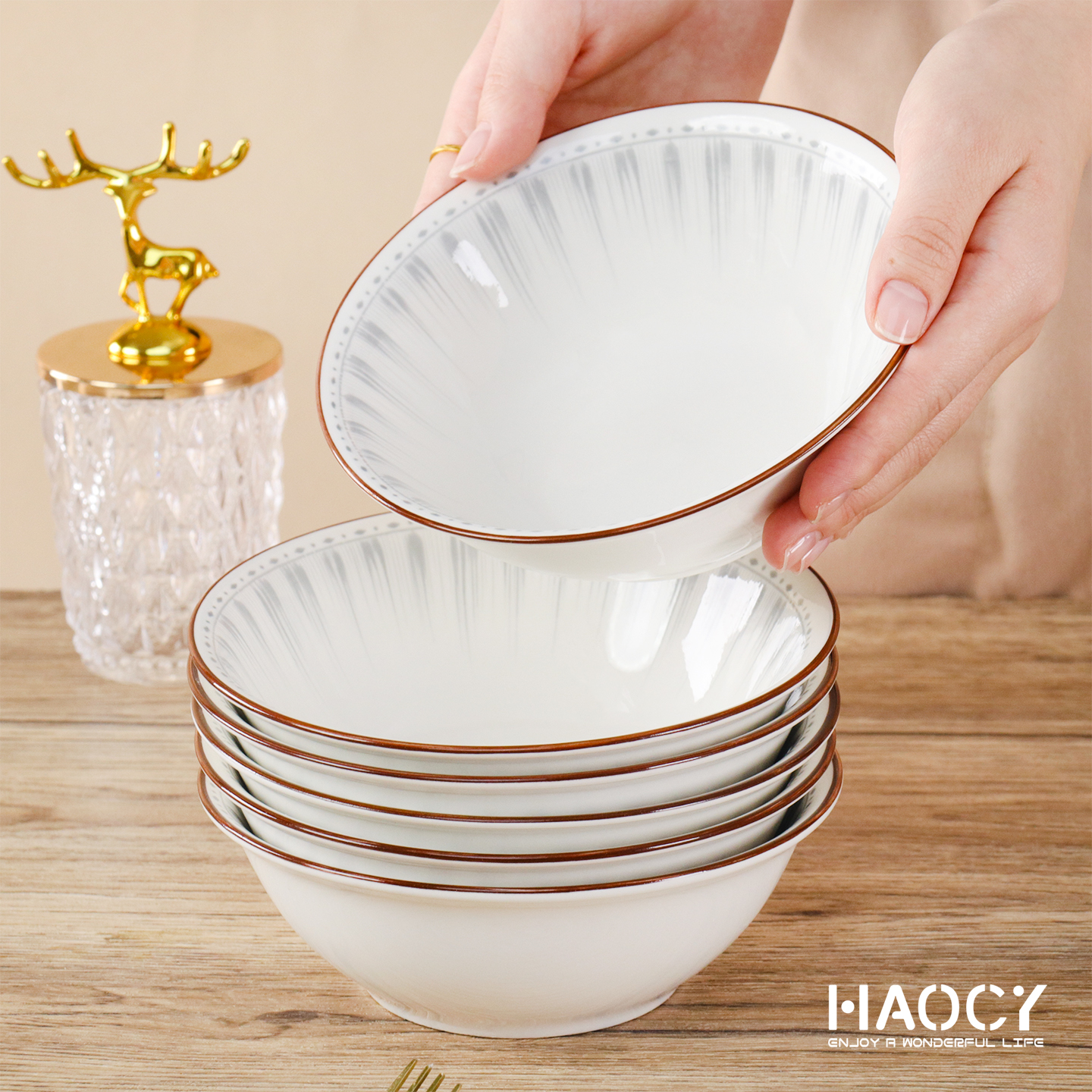 6个装釉下彩家用陶瓷碗