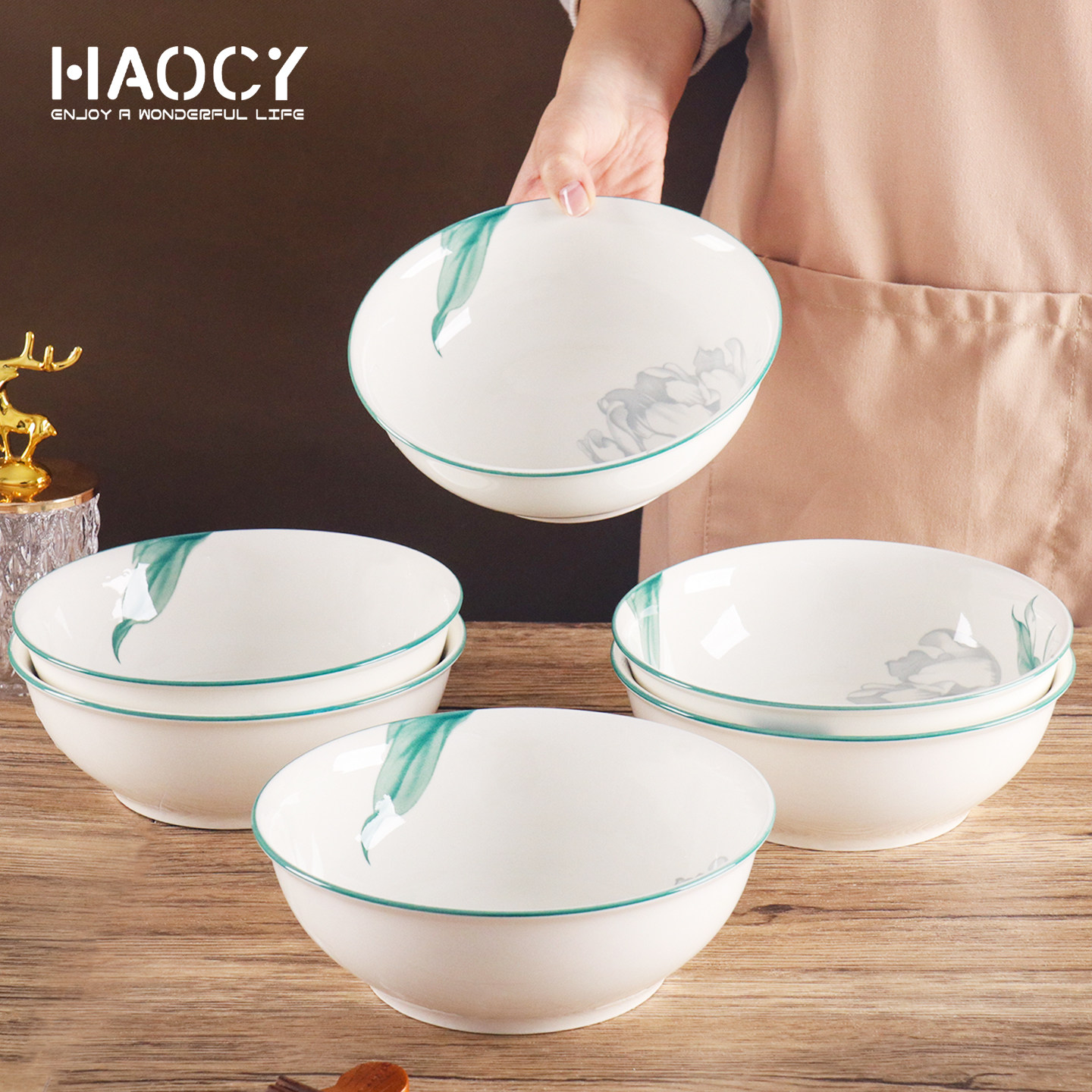 中式简约家用7英寸面碗4个装汤碗