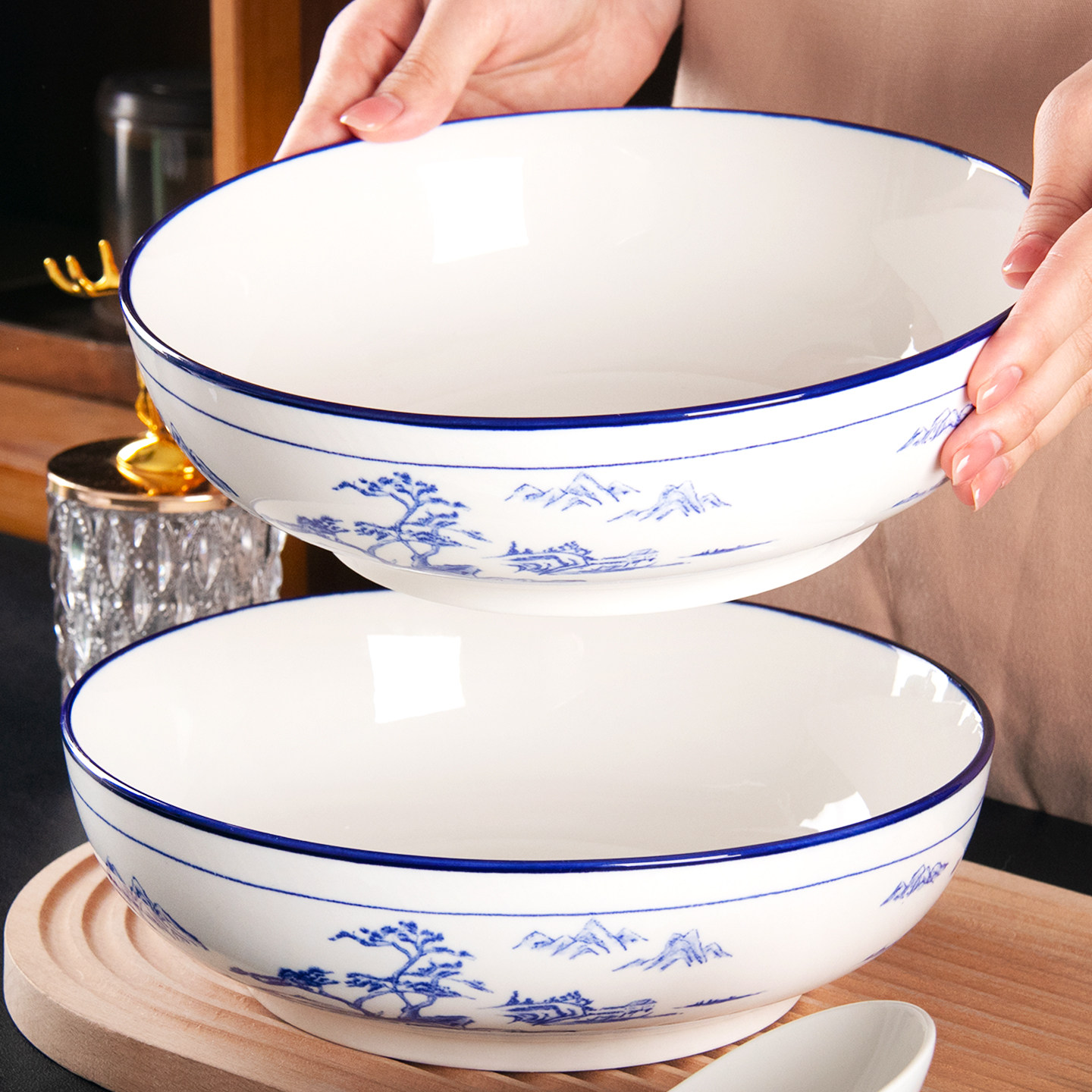 山水大汤碗家用2026新款加厚釉下彩酸菜鱼大盆高级感成汤大号汤盆,餐饮具,碗,淘宝优惠券,粉丝福利购,淘宝优惠卷