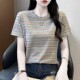 条纹正肩t恤女夏季 上衣 2025洋气妈妈圆领短袖 新款 宽松显瘦体恤衫