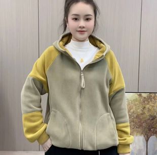 2025秋冬奥粒绒连帽上衣中年妈妈洋气开衫 拉链加绒加厚保暖外套女