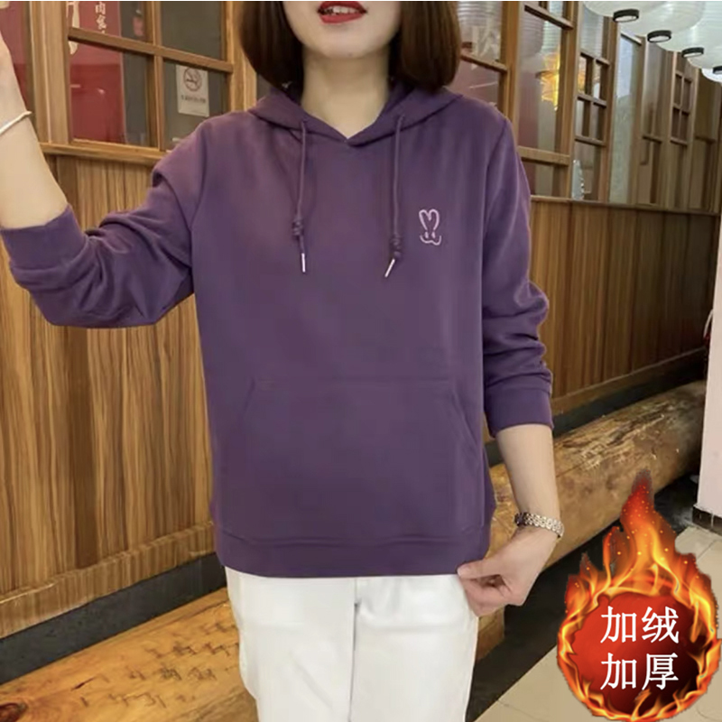 2025新款洋气连帽卫衣中老年妈妈装加绒加厚大码宽松春秋冬上衣女