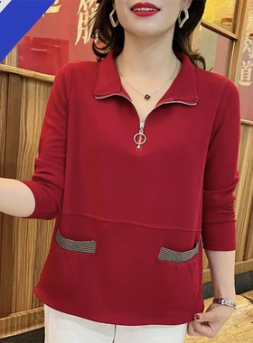 长袖卫衣女上衣POLO领洋气T恤