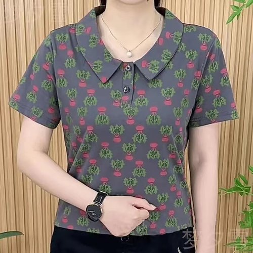 中年妈妈POLO上衣宽松大码小衫