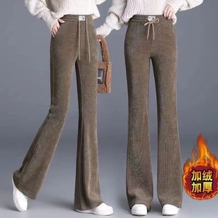 灯芯绒裤子女秋冬2025加厚高腰显瘦雪尼尔直筒长裤加绒保暖喇叭裤