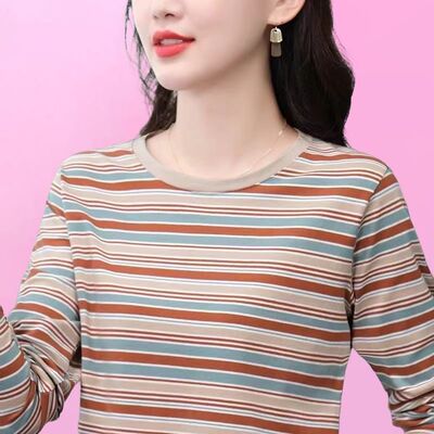 春秋新款大码圆领洋气长袖T恤