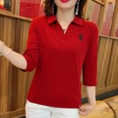 上衣女士春秋款 显瘦小衫 中袖 七分袖 中老年女装 大码 妈妈装 减龄T恤